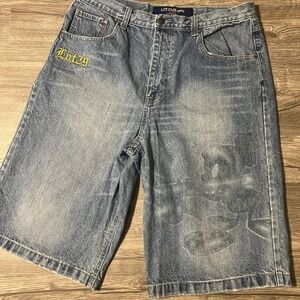 Lot 29 Looney Tunes Y2K Baggy Skater Jean Shorts Marvin The Martian Size 38x15